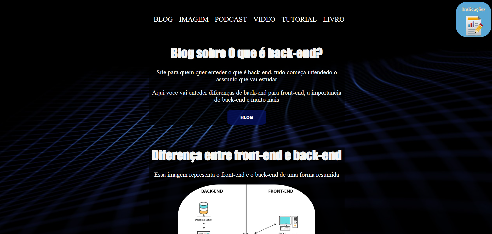 foto do site back-end