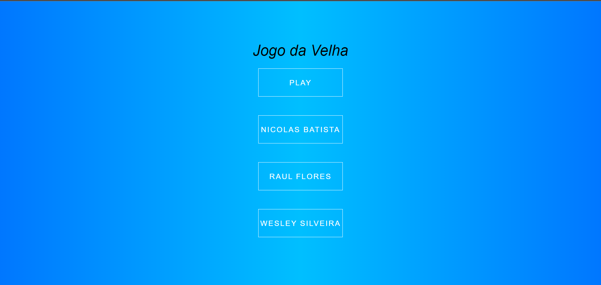 Imagem da página inicial do menu do jogo da velha.